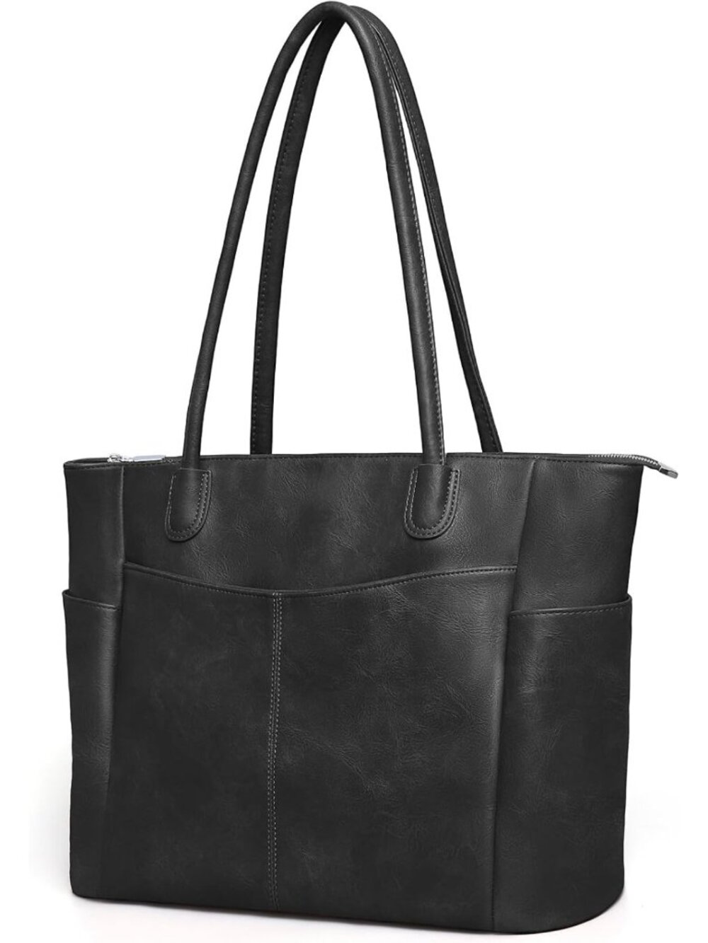 Spacious Vegan Leather Tote Bag for Women - Stylish Work Purse with Zipper, 23L